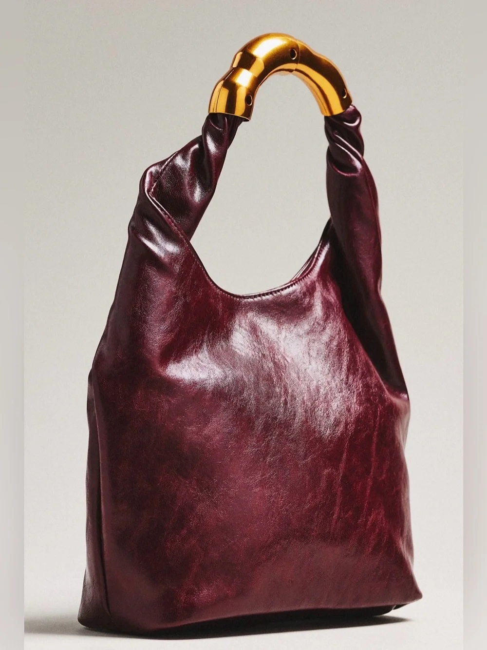 Anthropologie Vegan Leather Gilded Shoulder Bag in Wine NWT